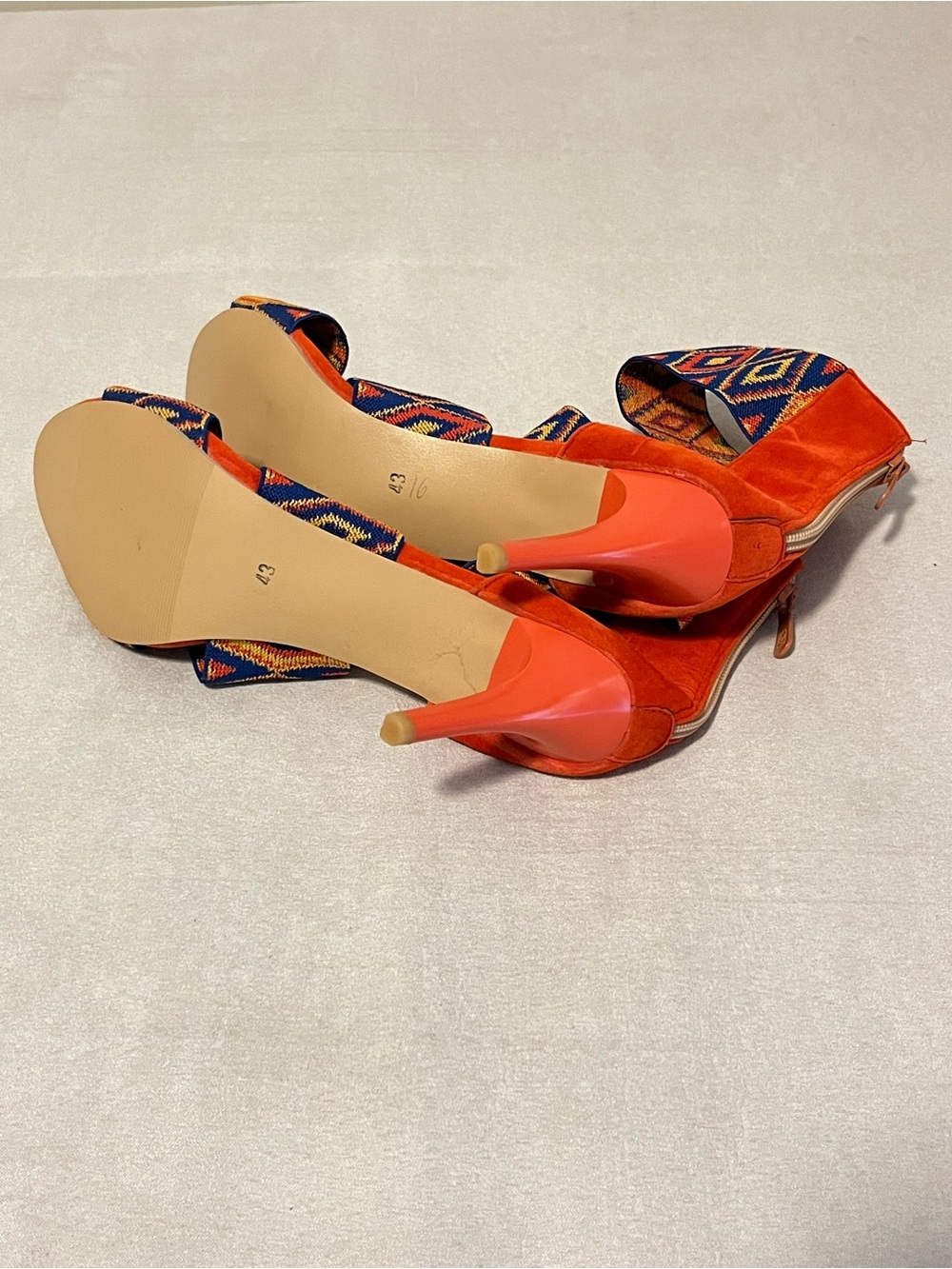 Women’s blue orange Aztec peep-toe high heel sandals size 11 New - Picture 8 of 9